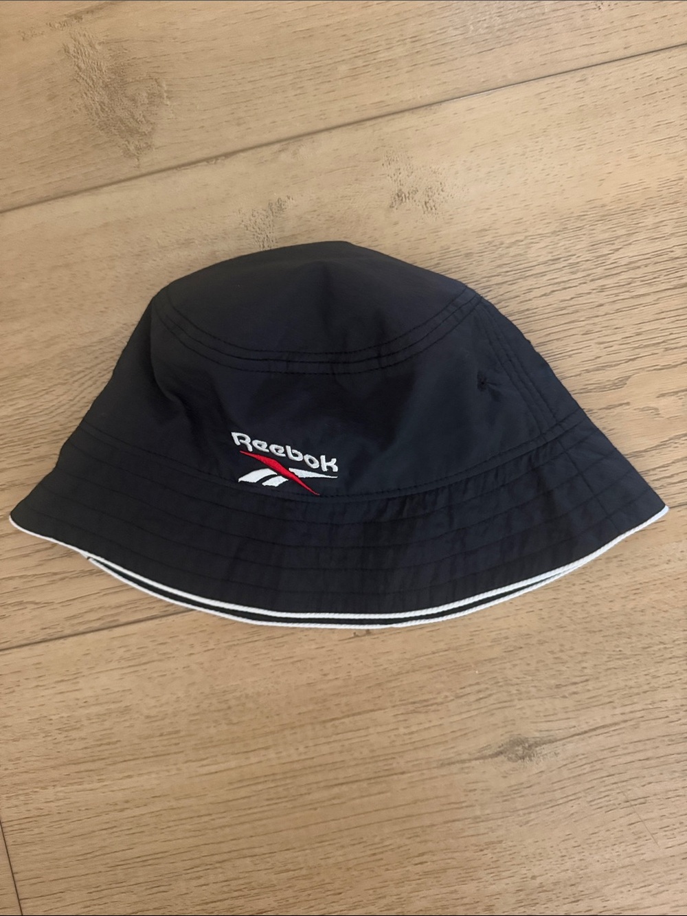 Reebok Black Bucket Hat with White Trim and Red Logo